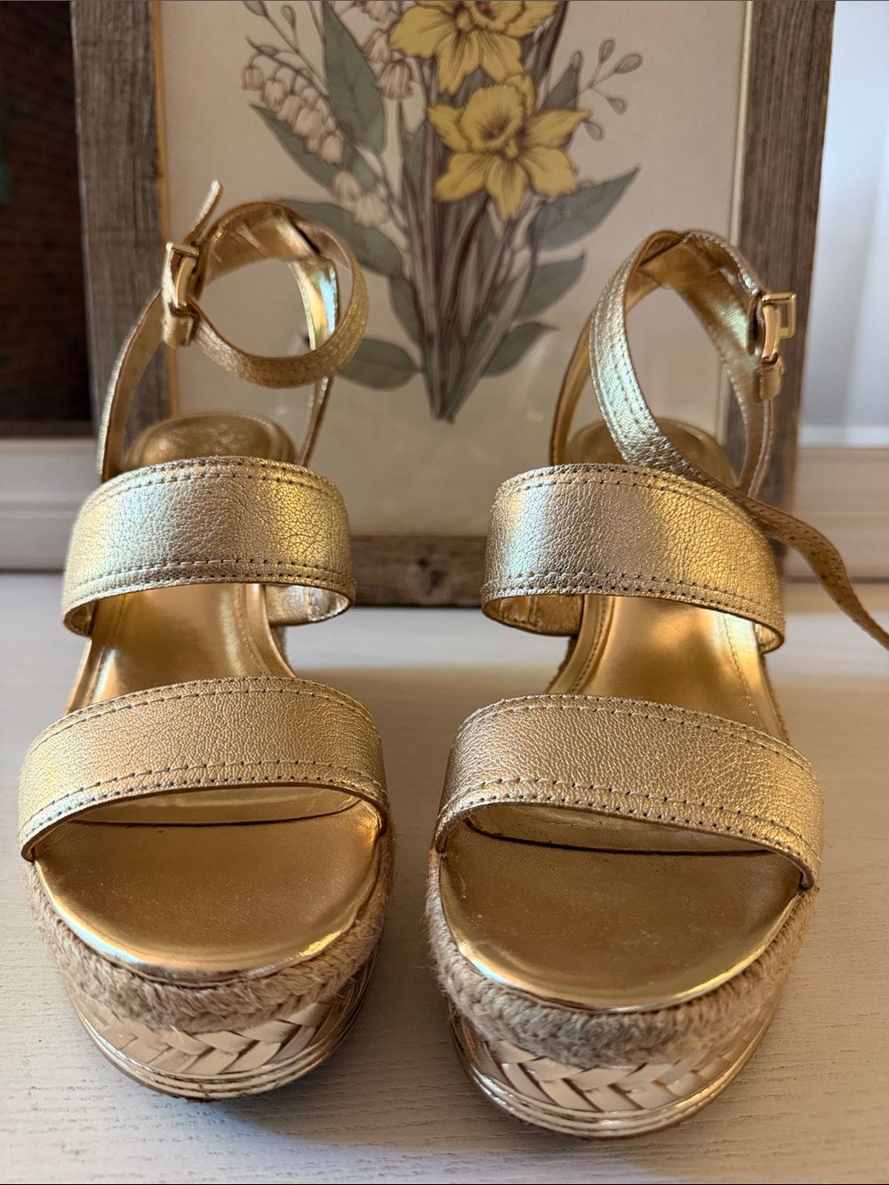 Vince Camuto Metallic Gold Espadrille Wedge Sandals